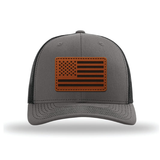 Charcoal/Black 112 American Flag Leather patched Hat