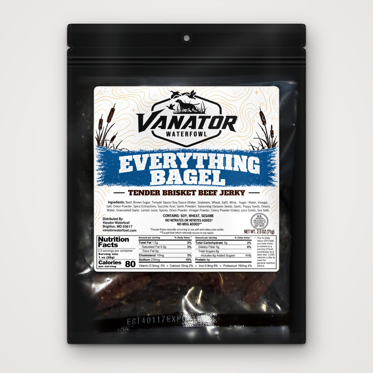 Vanator Everything Bagel Tender Brisket Beef Jerky